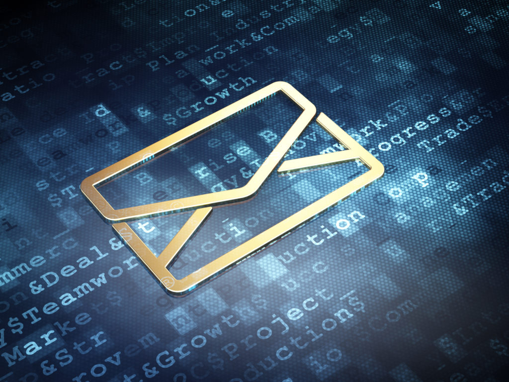 email marketing strategy, Business concept: Golden Email on digital background, 3d render